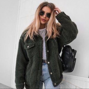 Missguided Khaki Oversized Borg Trucker Jacket